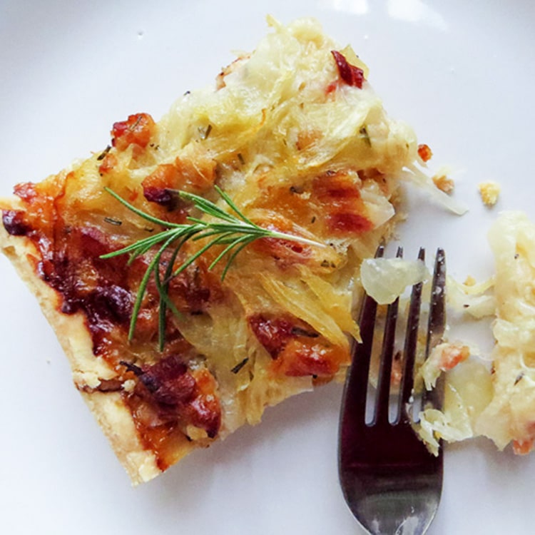 Sweet Onion Bacon Tart with Parmesan
