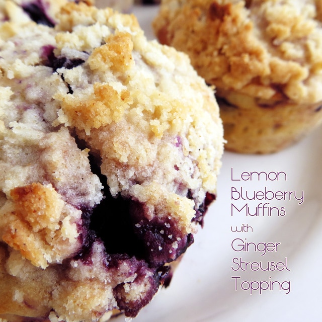 lemon blueberry muffins with ginger streusel topping