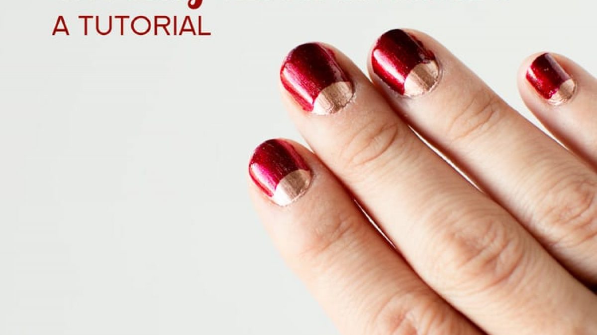 Red and Gold Half Moon Manicure Tutorial - Posh in Progress