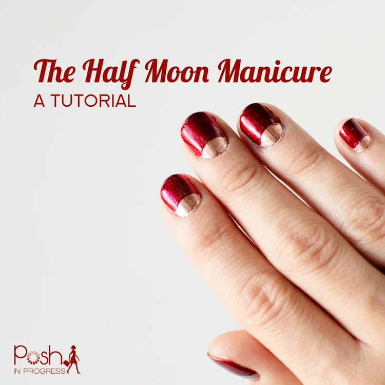 Red and Gold Half Moon Manicure Tutorial