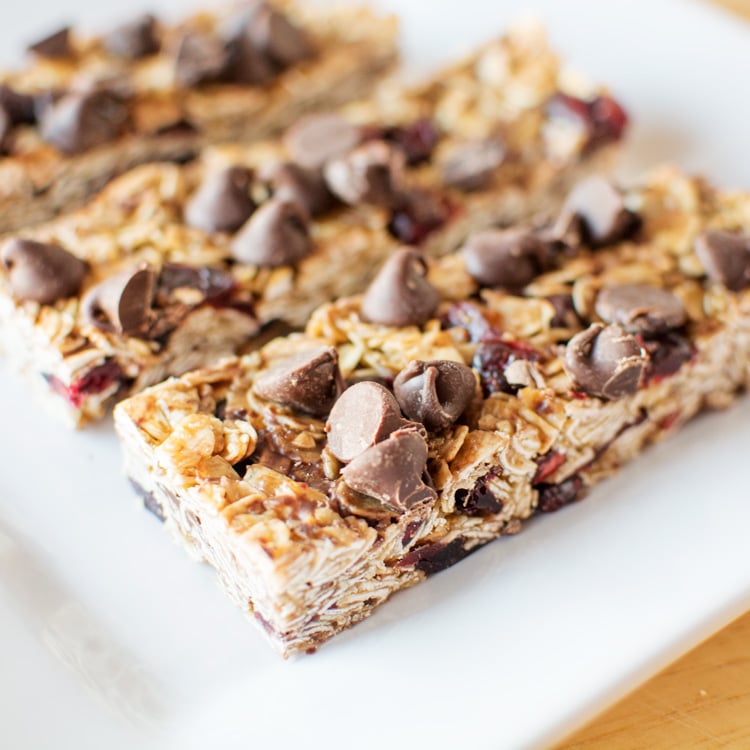 No Bake Granola Bars with Chocolate Chips and Cranberries