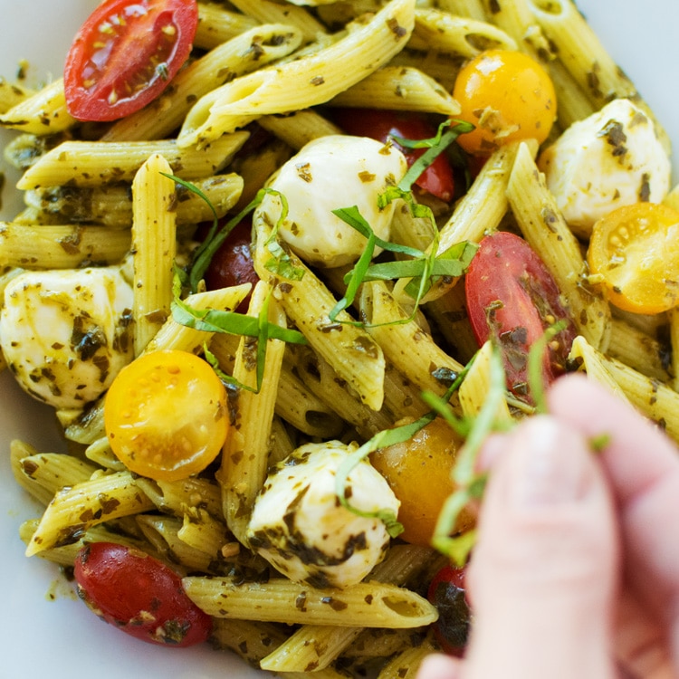 This is Healthy, Quick, and Easy Caprese Pesto Penne