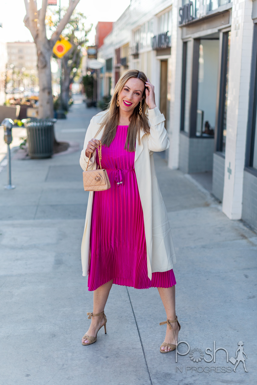 pink pleated dress